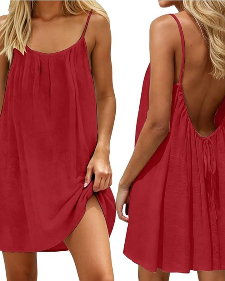 Feminines Damenkleid mit offenem Rücken und feinen Trägern, ein leichtes und stylisches Sommer-Must-have.
