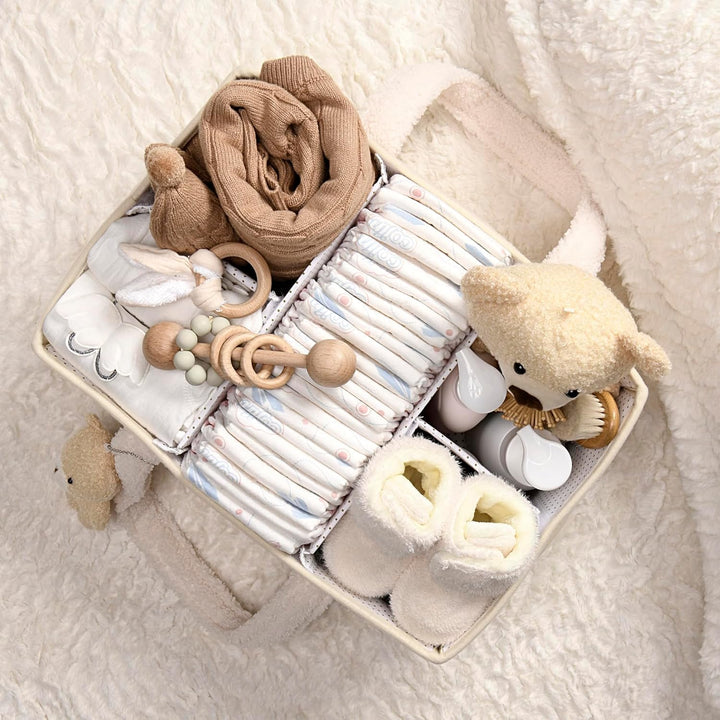 Flauschiger Sherpa Windel-Caddy, ideal für kleine Babyspielzeuge & Pflegeprodukte.