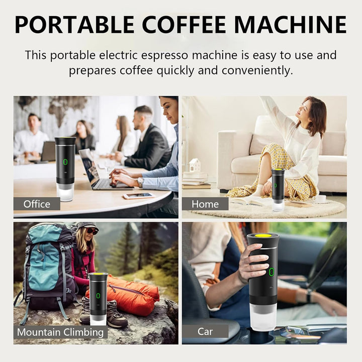 Schneller Espresso auf Knopfdruck mit Raverno Akku-Kaffeemaschine, ideal für Reisen & Camping.