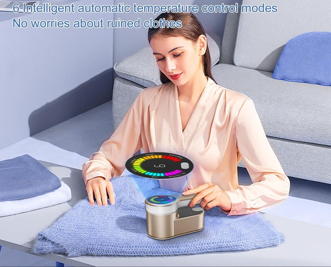 Modernes goldenes/silbernes Reise-Dampfbügeleisen, 1200W, mit ergonomischem Design und 6 Einstellungen.