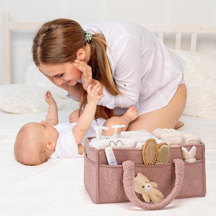Geräumiger Windel-Aufbewahrungskorb mit praktischen Fächern für alle Babysachen.