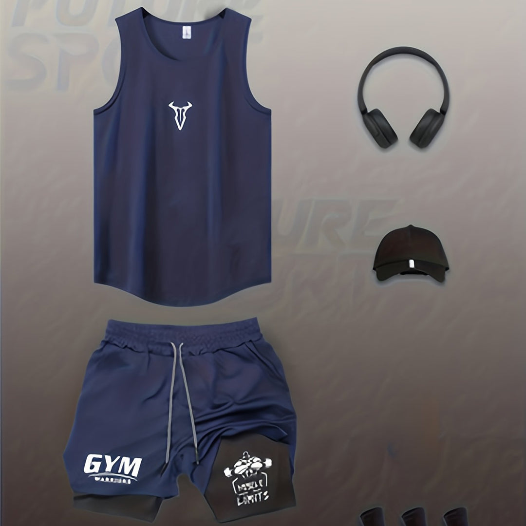 Stylisches Herren Fitness-Set, bestehend aus Tanktop und Shorts. Perfekt für das Gym.