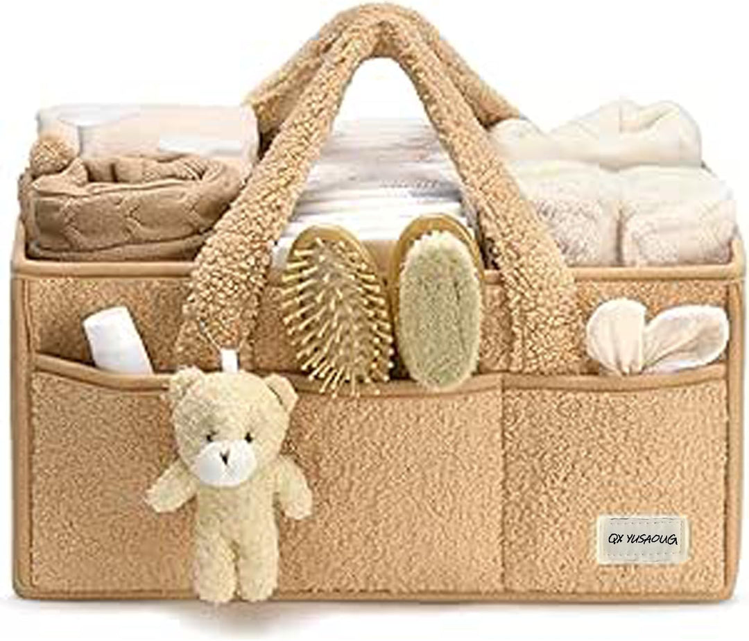 Flauschiger Sherpa Windel-Organizer für Babys Wickeltisch, mit praktischen Fächern.