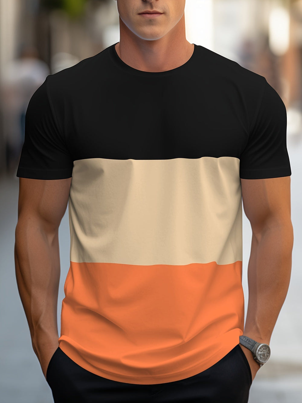 Stylisches Herren T-Shirt im Colorblock-Look. Urbanes Streetwear Design für Sommer und Alltag.