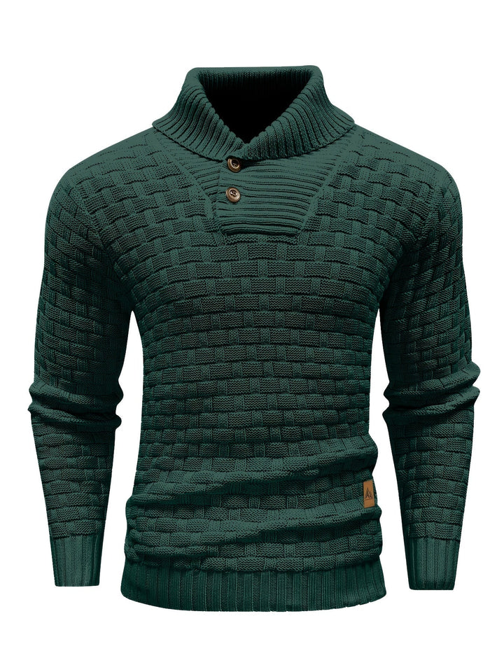 Warmer Langarm Strickpullover für Herren. Waffelstruktur & Schalkragen für gemütliche Tage.