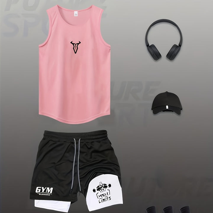 Modernes Herren Sport-Outfit für Männer. Beinhaltet ein stylisches Tanktop und komfortable Shorts.