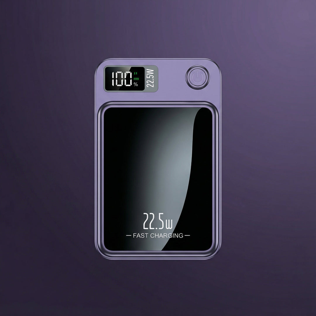Kabellose Powerbank mit 22.5W Schnellladen, magnetisch, ideal für Handy unterwegs.