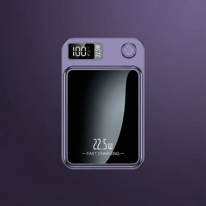 Kabellose Powerbank mit 22.5W Schnellladen, magnetisch, ideal für Handy unterwegs.