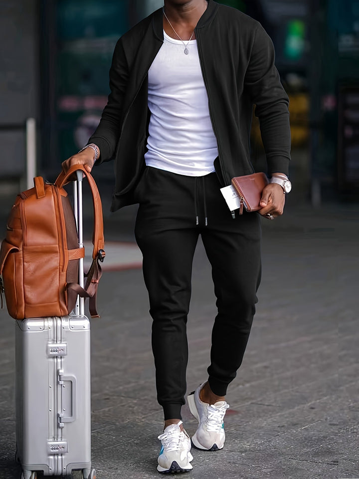 Moderner Herren Jogger-Trainingsanzug Zweiteiler. Komfortable Sweatjacke & Joggerhose für Freizeit & Alltag.