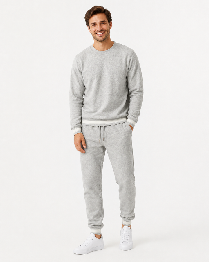 Bequemer Herren Trainingsanzug, gestreifter Zweiteiler für Homewear, Freizeit & Sport im Herbst/Winter.