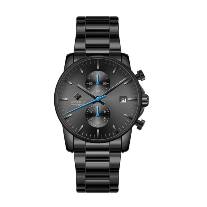 Stilvolle schwarze Herren Business Uhr aus Edelstahl, eleganter Chronograph für jeden Anlass.