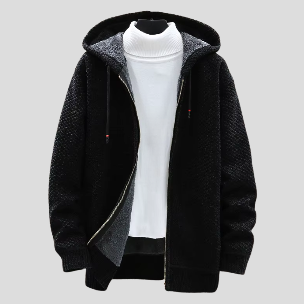 Bequeme beige Herren-Kapuzenjacke, warmer Hoodie für lässige Tage, luxuriöse Herrenmode & Alltagskleidung.