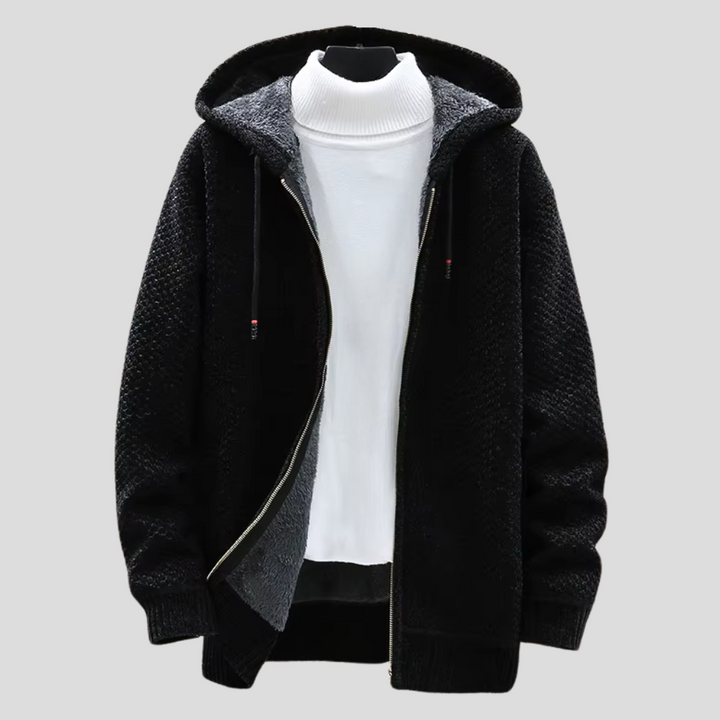 Bequeme beige Herren-Kapuzenjacke, warmer Hoodie für lässige Tage, luxuriöse Herrenmode & Alltagskleidung.