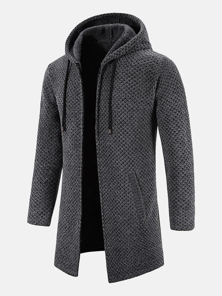 Unisex Zip-Up Kapuzenjacke, gestrickt und warm, ideal für gemütliche Stunden und kalte Wintertage.