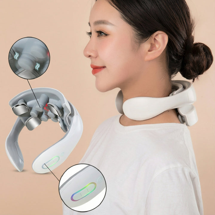 Ergonomisches Nacken- & Schultermassagegerät mit beruhigender Wärmefunktion und Vibrationsmassage.
