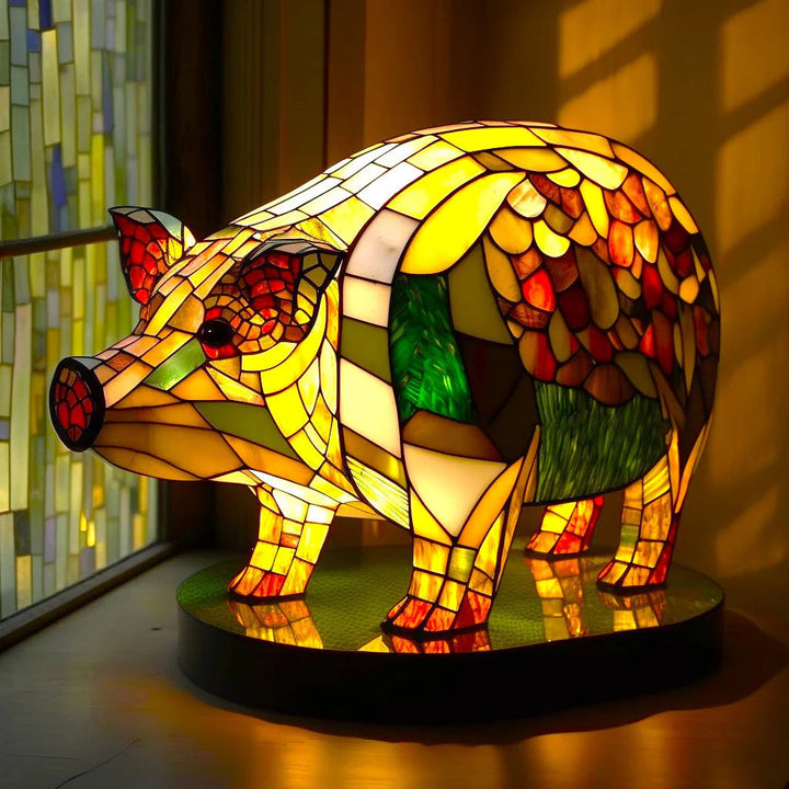 Handgefertigte Buntglas-Tischlampe, Tierdesign, ideal für gemütliche Innenbeleuchtung.