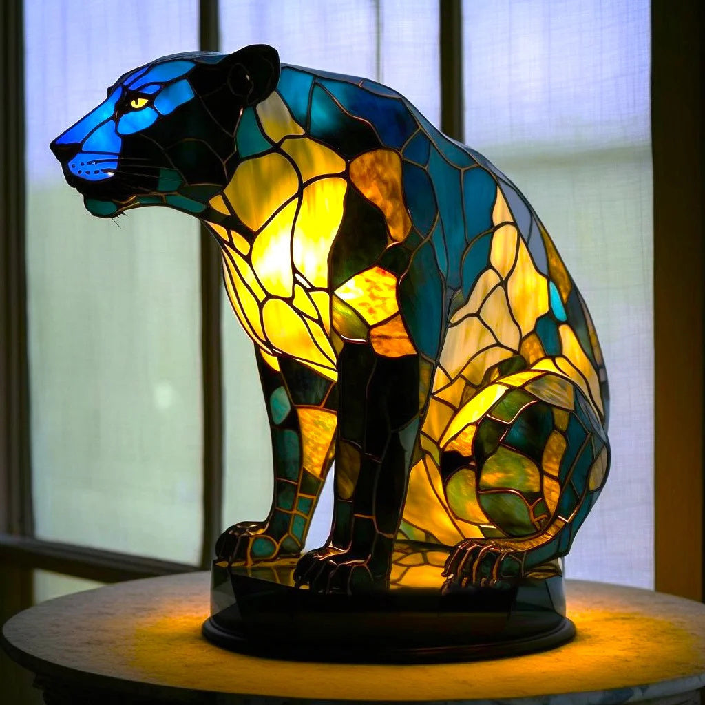 Dekorative Buntglas-Tierlampe, handgefertigt, stilvolle Wohnzimmerlampe im Tierdesign.