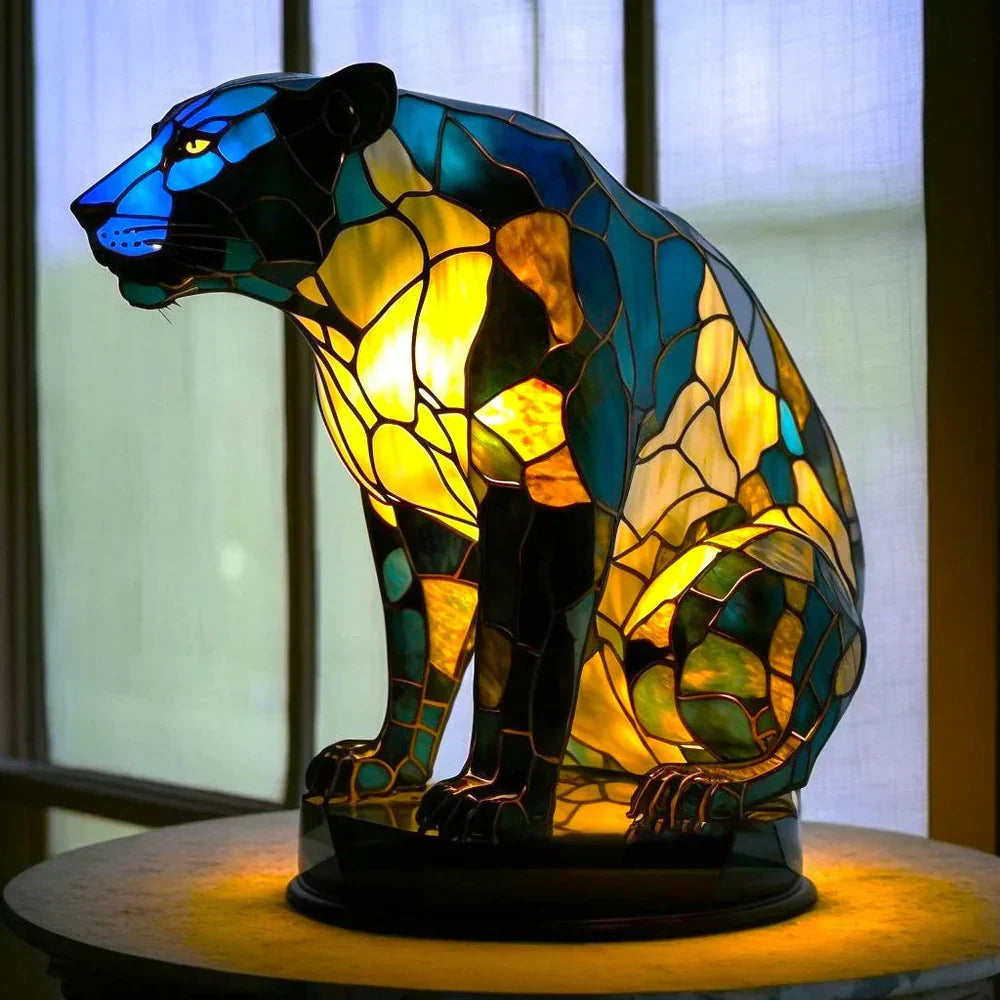 VitraFauna Eule Buntglas Tischlampe, handgefertigte Tierlampe, perfekt als charmante Dekoration im Schlafzimmer.