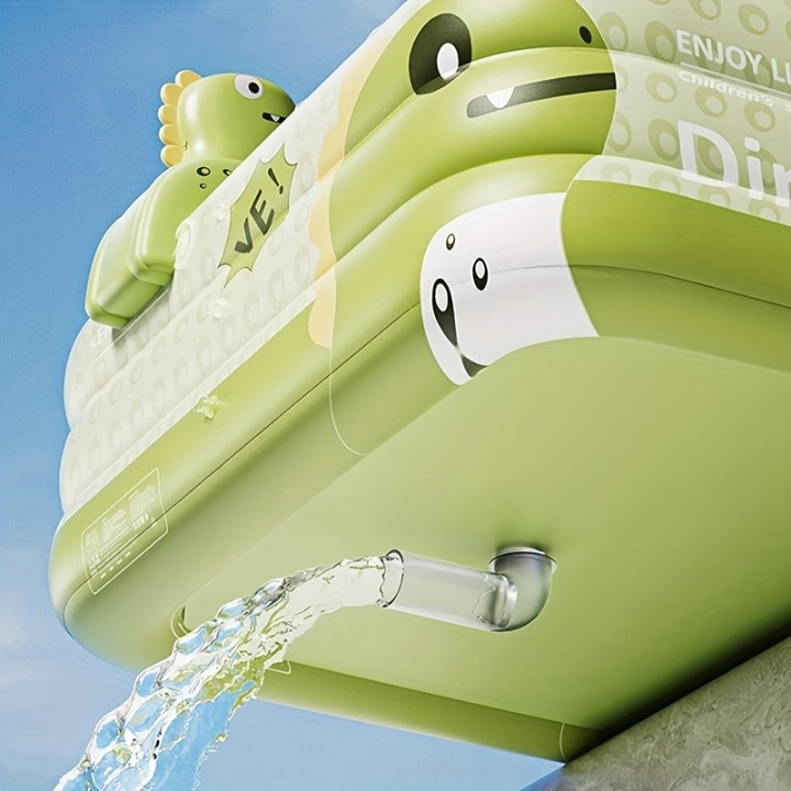 Aufblasbarer Gartenpool für Kinder: UV-Schutz-Sonnendach & Dinosaurier-Sprüher für viel Spaß.