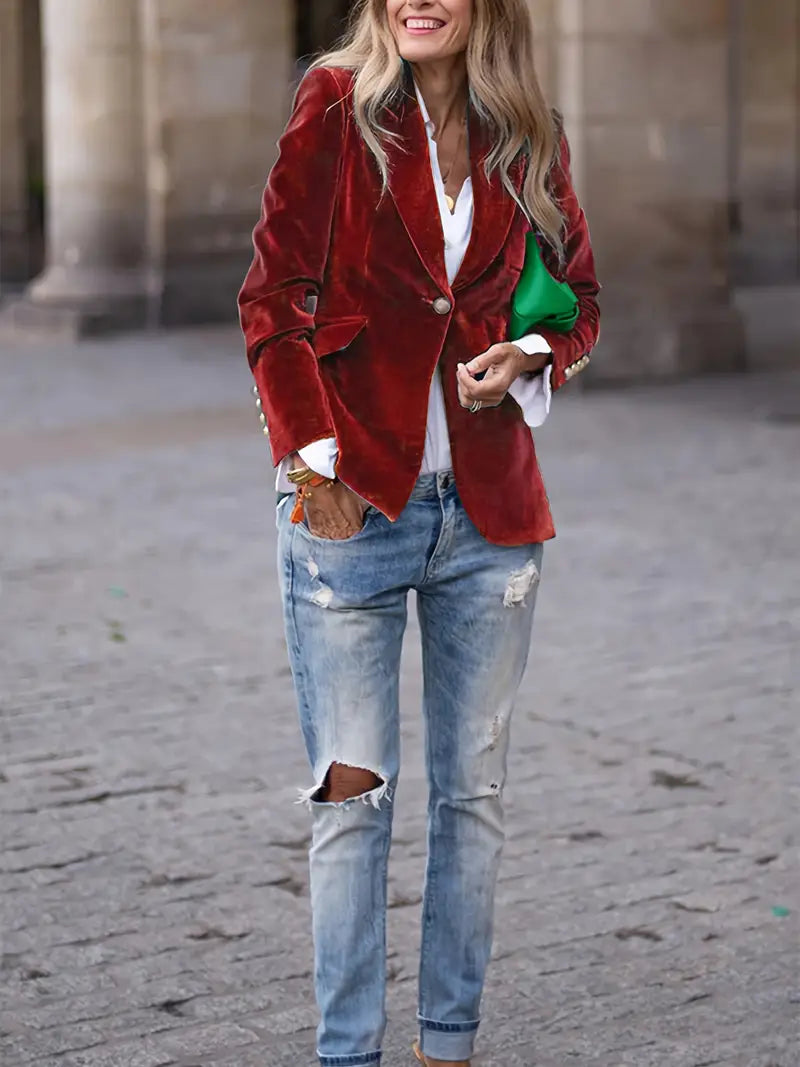 Schlichter und eleganter Damen Ein-Knopf-Blazer in Schwarz, ein Must-have für jede Frau.