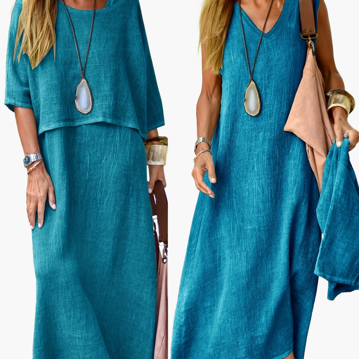 Zweiteiliges Maxikleid Set für Damen, Boho-Muster, luftig & leicht, perfekt für Urlaub.
