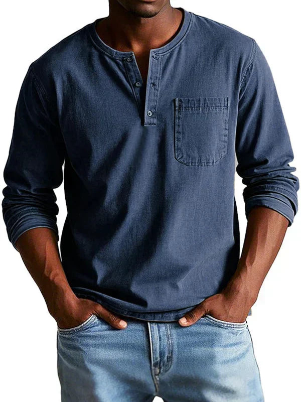 Stilvolles Herren Basic-Langarmshirt im Henley-Design, perfekt für Männermode.