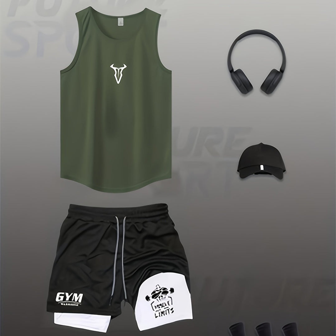 Leichtes und atmungsaktives Herren Trainingsset. Ideal für Fitness, Workout und den Sport im Sommer.