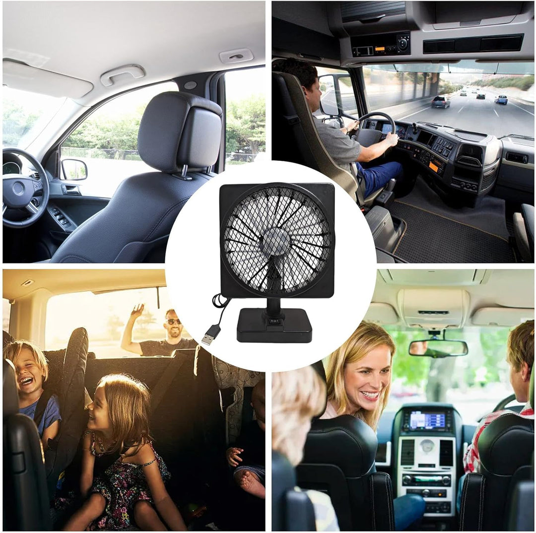 Flexibler 360° drehbarer Auto Kühlventilator mit USB-Anschluss. Optimale Fahrzeugkühlung unterwegs.
