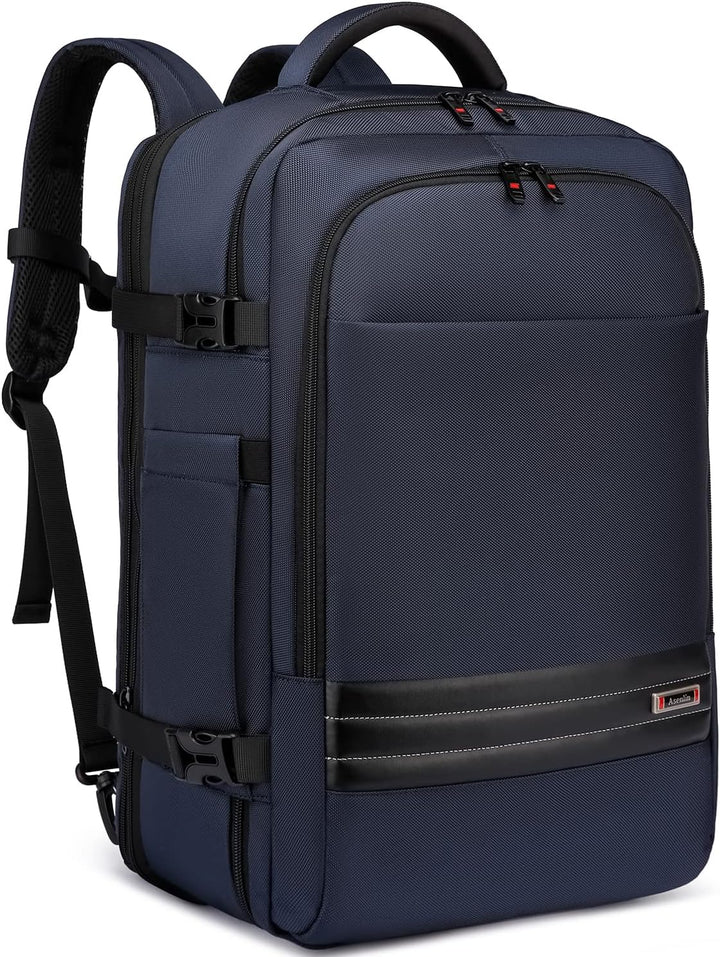 Geräumiger grauer Reiserucksack, 45-55L erweiterbar, optimiert für Handgepäck & Organisation.