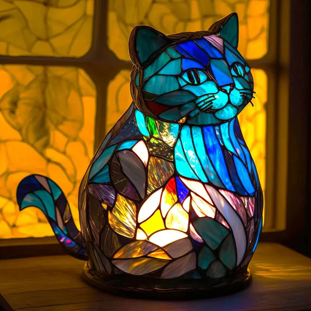 Einzigartige VitraFauna Buntglas Tierlampe, handgefertigte Kunst als perfekte Geschenkidee für Liebhaber.