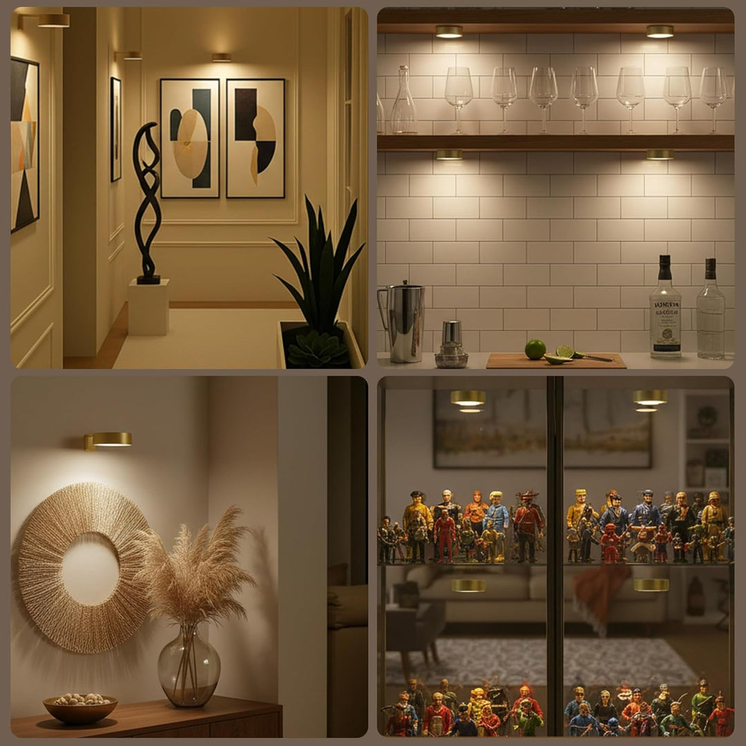 Warmweiße LED Bilderleuchte, dimmbar & kabellos, schafft gemütliche Atmosphäre für Bilder & Kunst.