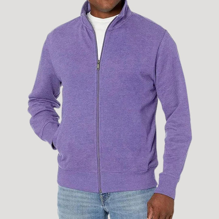 Stehkragen-Detail der stilvollen Herren Frühlingsjacke, bietet zusätzlichen Schutz und modernen Look.