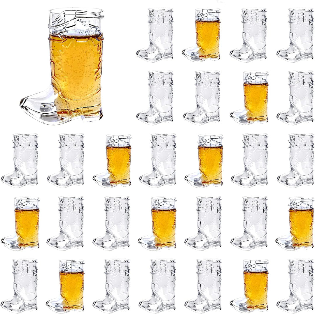 30er-Set Cowboy Stiefel Shotgläser für Partys & Oktoberfest. Lustige Schnapsgläser für Western- & Mottopartys.