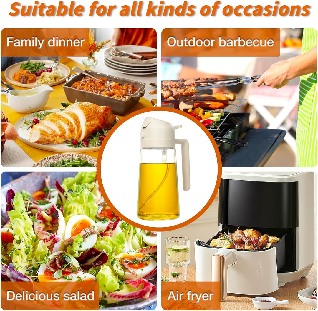 Hochwertiger Küchenhelfer: 2-in-1 Ölspray aus Glas für Öle, zum Kochen, Grillen. Präzise Ölspender Sprühflasche.
