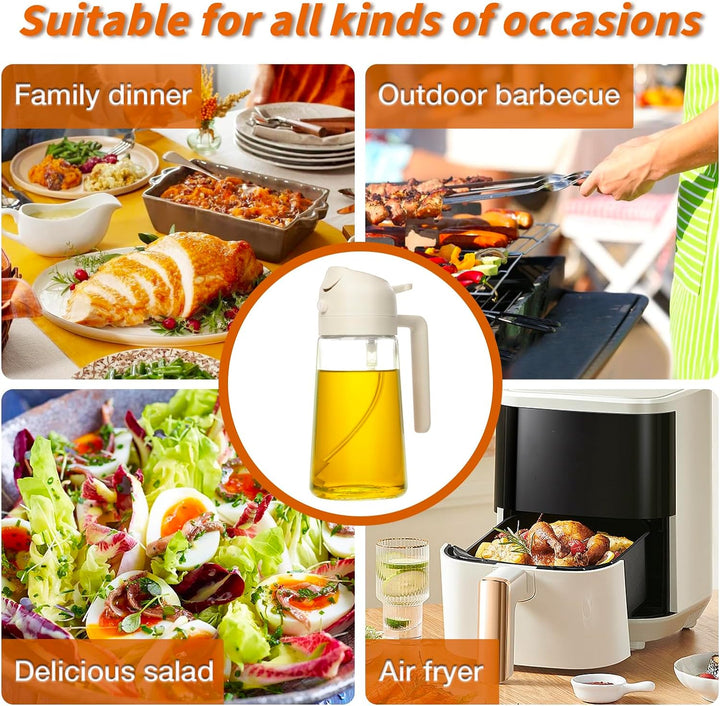 Hochwertiger Küchenhelfer: 2-in-1 Ölspray aus Glas für Öle, zum Kochen, Grillen. Präzise Ölspender Sprühflasche.