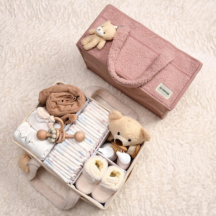 Elvoria Windel-Caddy aus weichem Sherpa, ideal für die Erstausstattung des Babys.