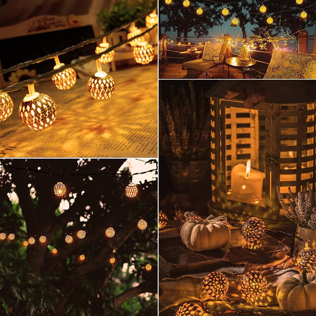 Edelstahl Solar-Lichterkette im marokkanischen Stil, ideal für Außenbereich, Balkon & Gartendeko.