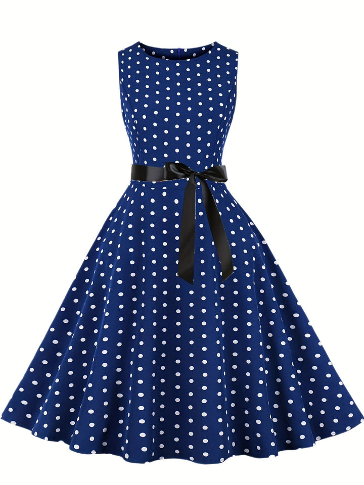 Sommerliches Freizeitkleid für Damen, Vintage Polka Dot Muster, Rockabilly Eleganz, bequem und stilvoll.