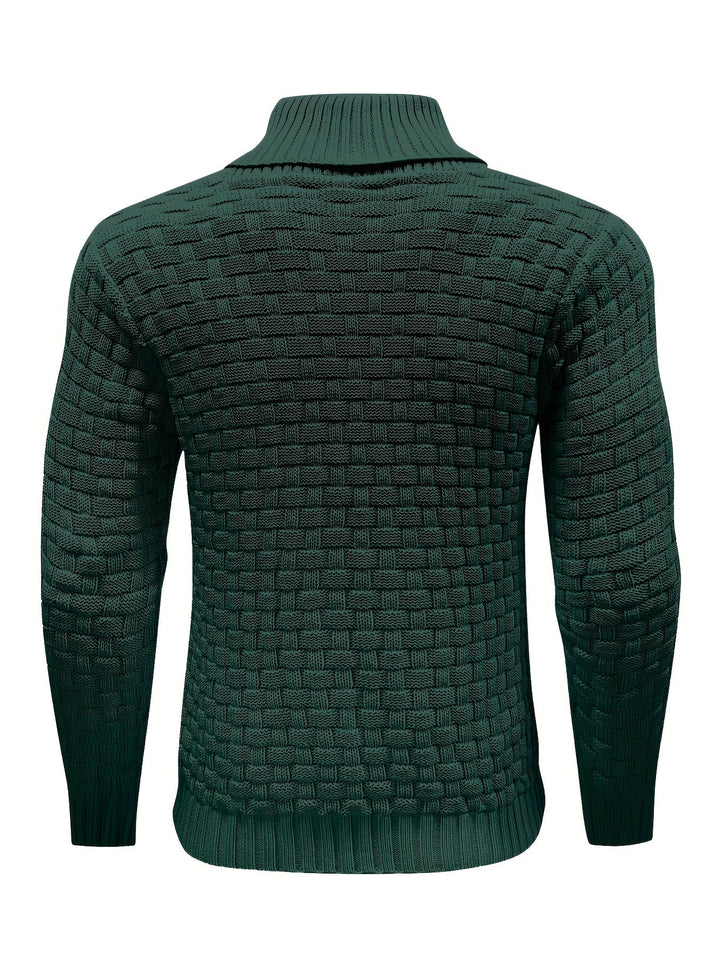 Modischer Herren Strickpullover mit Waffelstruktur. Schalkragen, bequem & vielseitig.