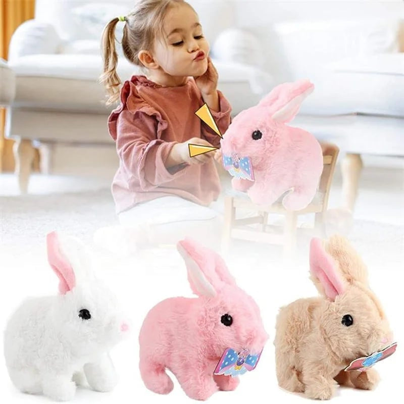 Interaktives Kuschelhäschen: Nahaufnahme des Unisex-Plüschhasen, zeigt Sensorik & weiches Fell. Ideal für Kinder.