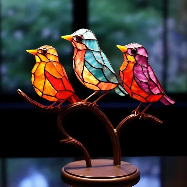 Moderne bunte Acryl Deko-Vögel als stilvolle Wohndeko; einzigartiges Kunstobjekt für jedes Interieur.