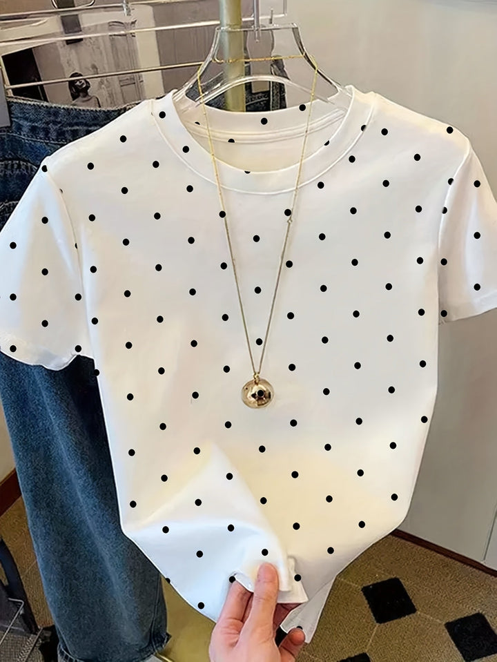 Damen T-Shirt mit verspielten Punkten & Herzen für einen eleganten Freizeit-Look.