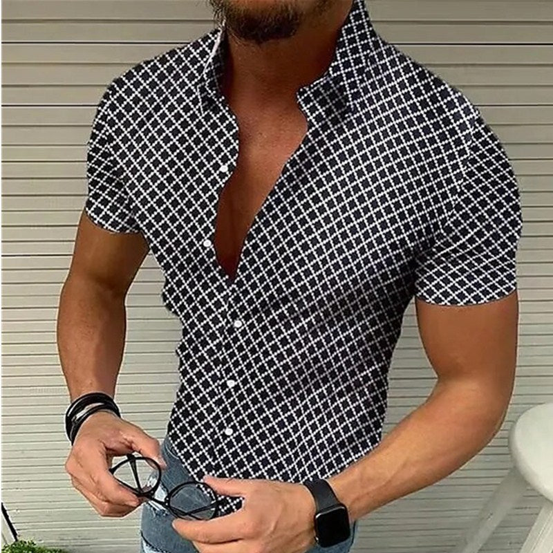 Marineblaues Herren Kurzarmhemd, Slim Fit, perfekt als Sommerhemd & modernes Freizeithemd.