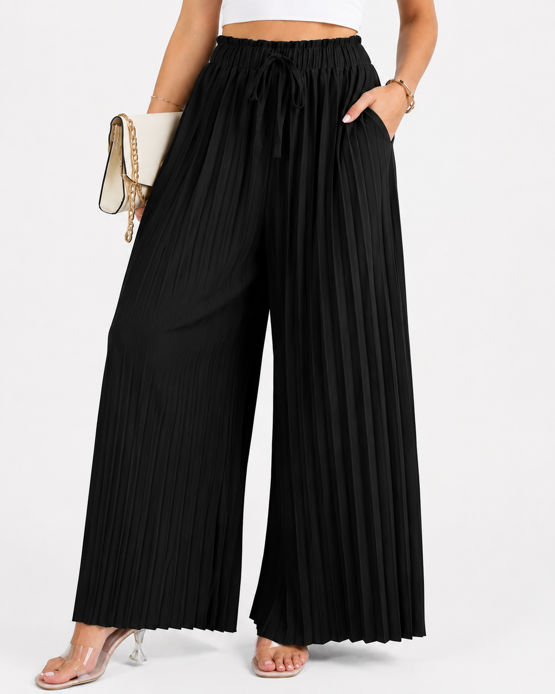 Damen Plissee Weite Sommerhose in elegantem Design, ideal für Freizeit & Urlaub. Bequem und stylisch.