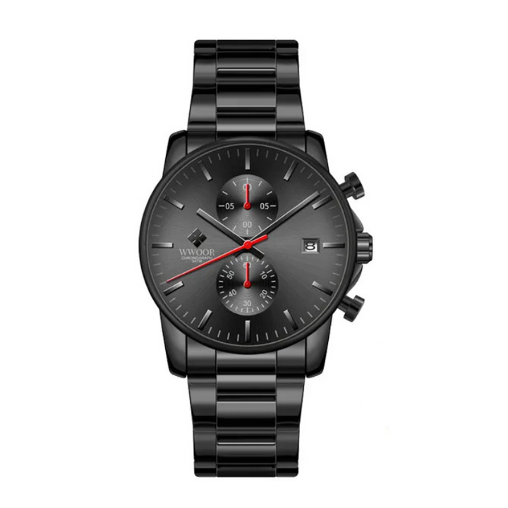 Robuste Edelstahl Herrenuhr mit Chronograph, ideal für Business & Sport, langlebiges Design.