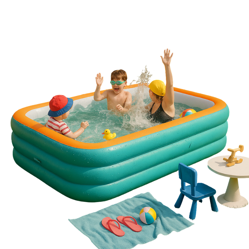 Großer aufblasbarer Familien-Gartenpool aus robustem PVC für sommerlichen Badespaß und Erfrischung im Outdoor Bereich.