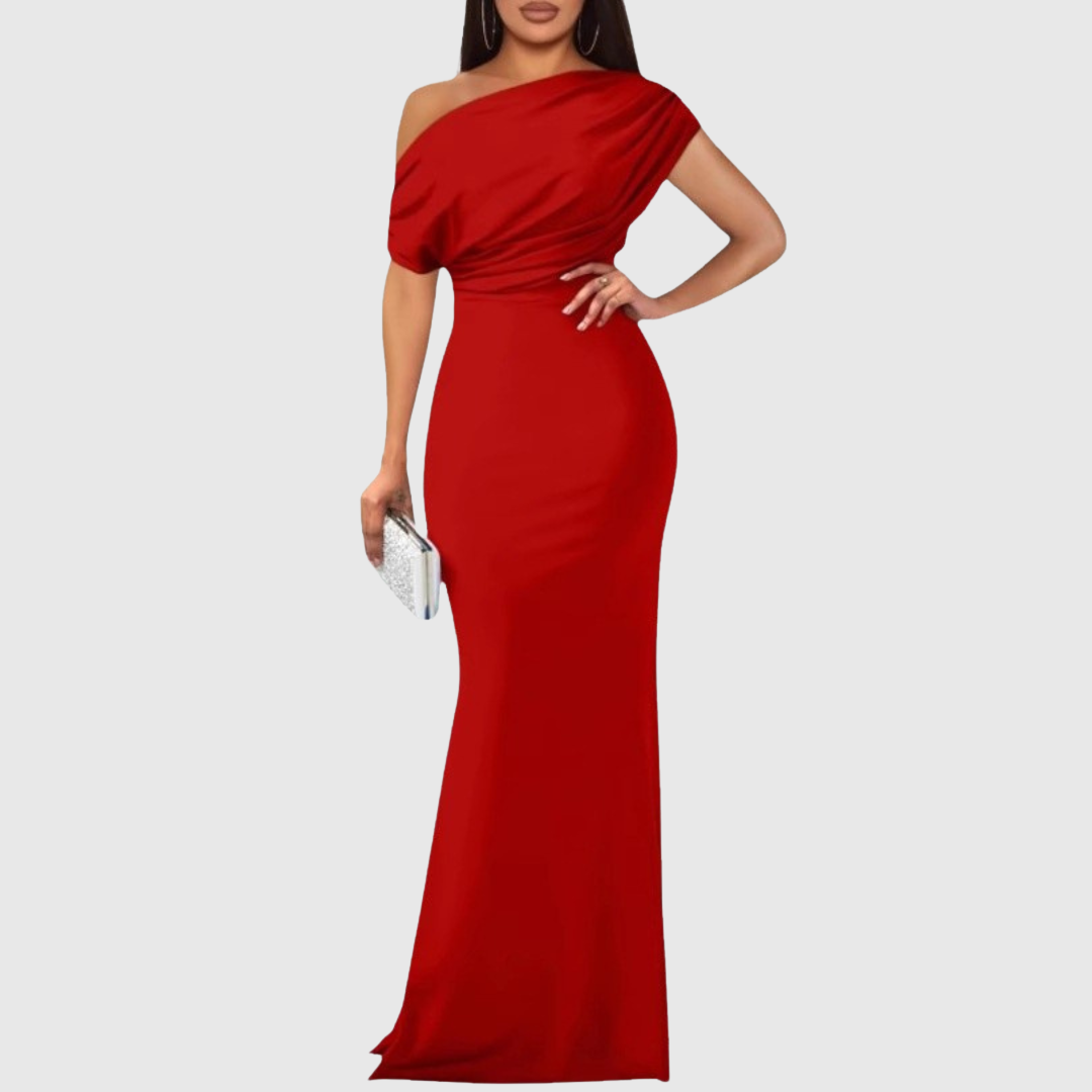 Damen Formelles Ein Schulter Maxikleid in Rot von vorne präsentiert
