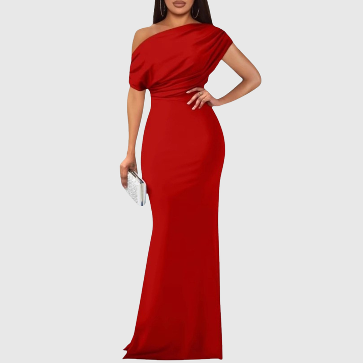 Damen Formelles Ein Schulter Maxikleid in Rot von vorne präsentiert