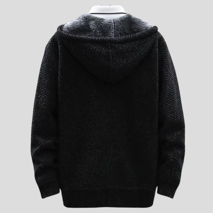 Luxuriöse braune Herren-Kapuzenjacke, lässiger Hoodie bietet Wärme und Stil für kühle Tage, Herrenmode.