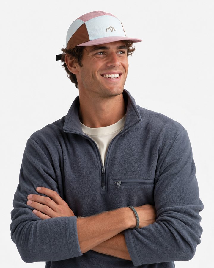Leichter 5-Panel Wanderhut in Grau mit atmungsaktivem Mesh. Verstellbar, perfekt für Sport, Camping & Freizeit.